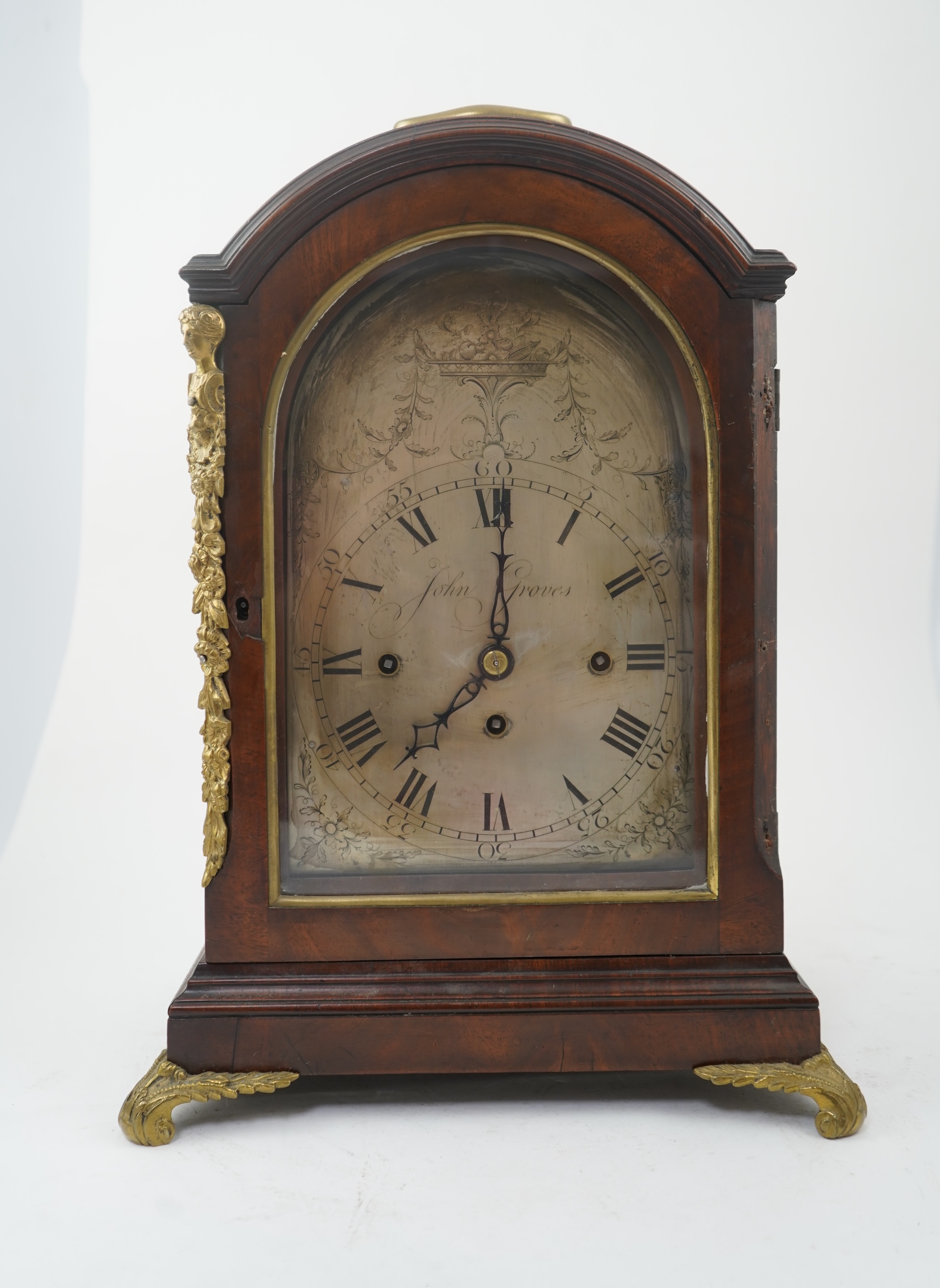 A mid 19th century mahogany triple fusee bracket clock by John Groves